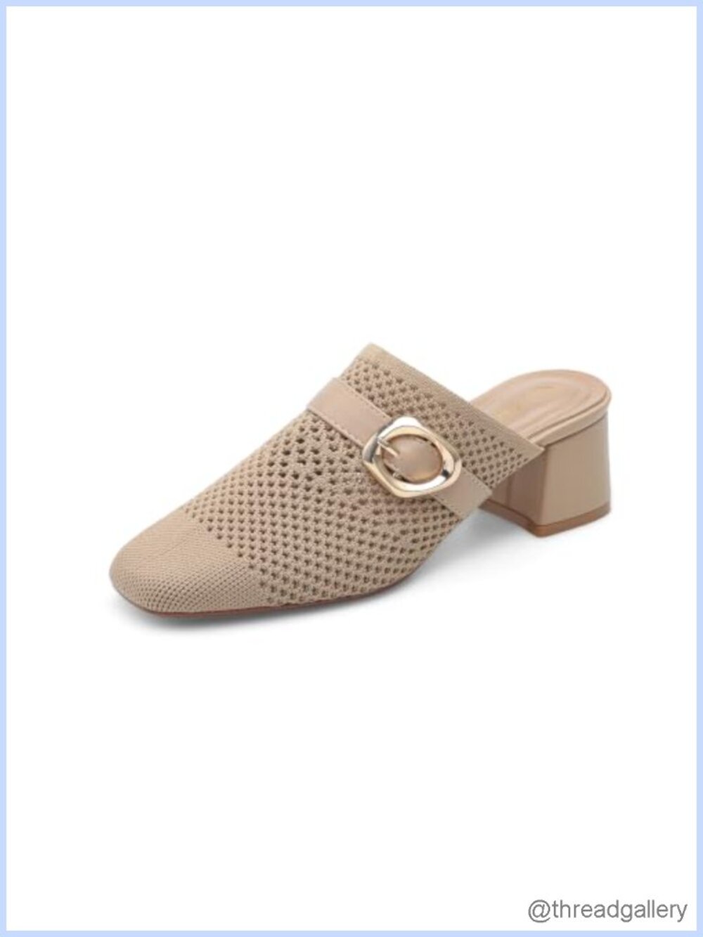 Women's Chunky Block Heel Mules Square Toe Knit Mesh Breathable Comfort